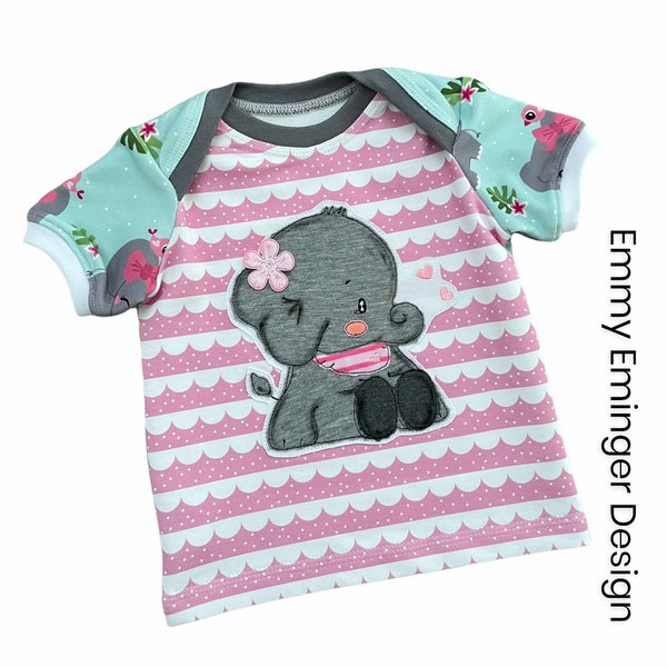 T- Shirt Größe 74 bestickt  mit einem Elefant